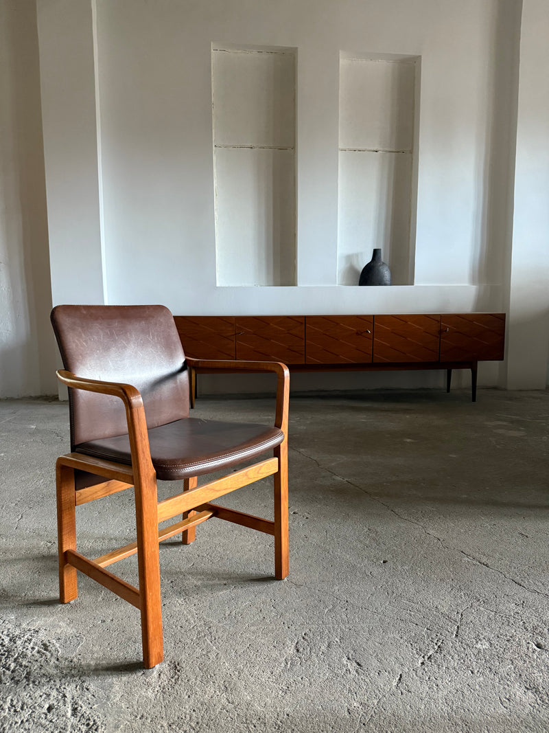 L. OLSEN & SØNS MØBELFABRIK TEAK LEATHER DINING CHAIRS, DENMARK 1960s