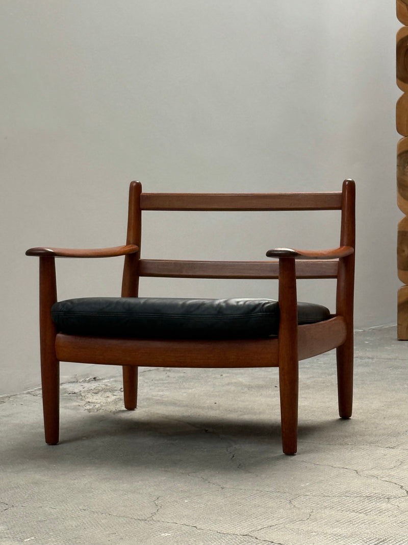 WILHELM KNOLL TEAK WOOD LEATHER BLACK ARMCHAIRS & 2-SEATER SOFA, GERMANY 1960s