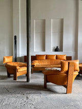 BRAZILIAN DESIGN BRUTALIST SEATING GROUP LEATHER OAK, 1970s