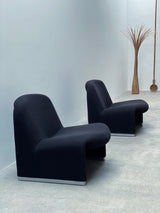 Giancarlo Piretti für Anonima Castelli „Alky“ Lounge Chairs Sessel schwarz Webstoff Italien 1970er Jahre