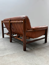 BRAZILIAN 2-SEATER SOFA LEATHER OAK, 1970S