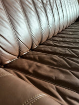 LARGE BAMBOO SOFA BROWN LEATHER 250cm, ITALY 1970s
