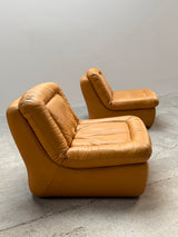 DREIPUNKT MODULAR SECTIONAL SOFA ARMCHAIRS LEATHER YELLOW, GERMANY 1970s