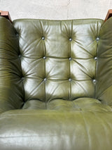 SET OF 2 GRAFTON EVEREST ARMCHAIRS OAK & GREEN LEATHER, SOUTH AFRICA 1970s