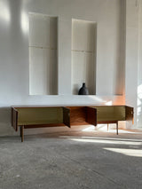 LARGE 3D ‚DIAMONDS‘ SIDEBOARD TEAK WOOD ANTHROPOSOPHIC LEGS 280cm, GERMANY 1960s