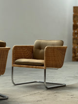 WILLIAM DUNKEL FOR TECTA „D44“ KRAGSTUHL CANTILEVER ARMCHAIRS RATTAN CHROME, GERMANY 1960s