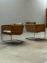 WILLIAM DUNKEL FOR TECTA „D44“ KRAGSTUHL CANTILEVER ARMCHAIRS RATTAN CHROME, GERMANY 1960s