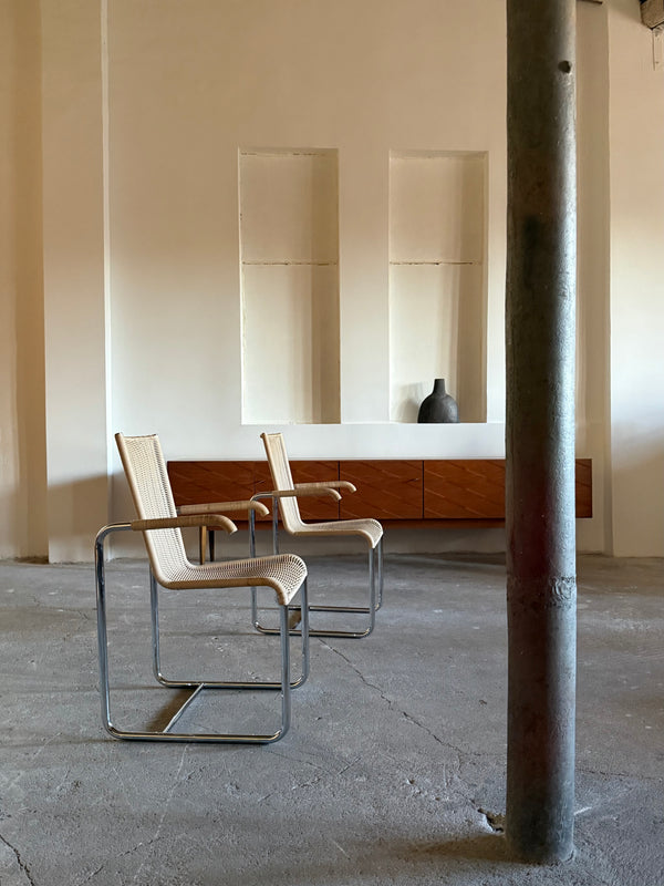 SET OF 2 TECTA D20 RATTAN TUBULAR STEEL CANTILEVER CHAIRS, GERMANY 1980s