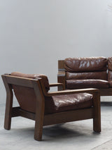 ROLF BENZ ‚RB5200’ ARMCHAIR & SOFA SET OAK WOOD BROWN LEATHER, GERMANY 1970s