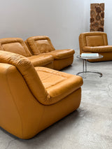 DREIPUNKT MODULAR SECTIONAL SOFA ARMCHAIRS LEATHER YELLOW, GERMANY 1970s