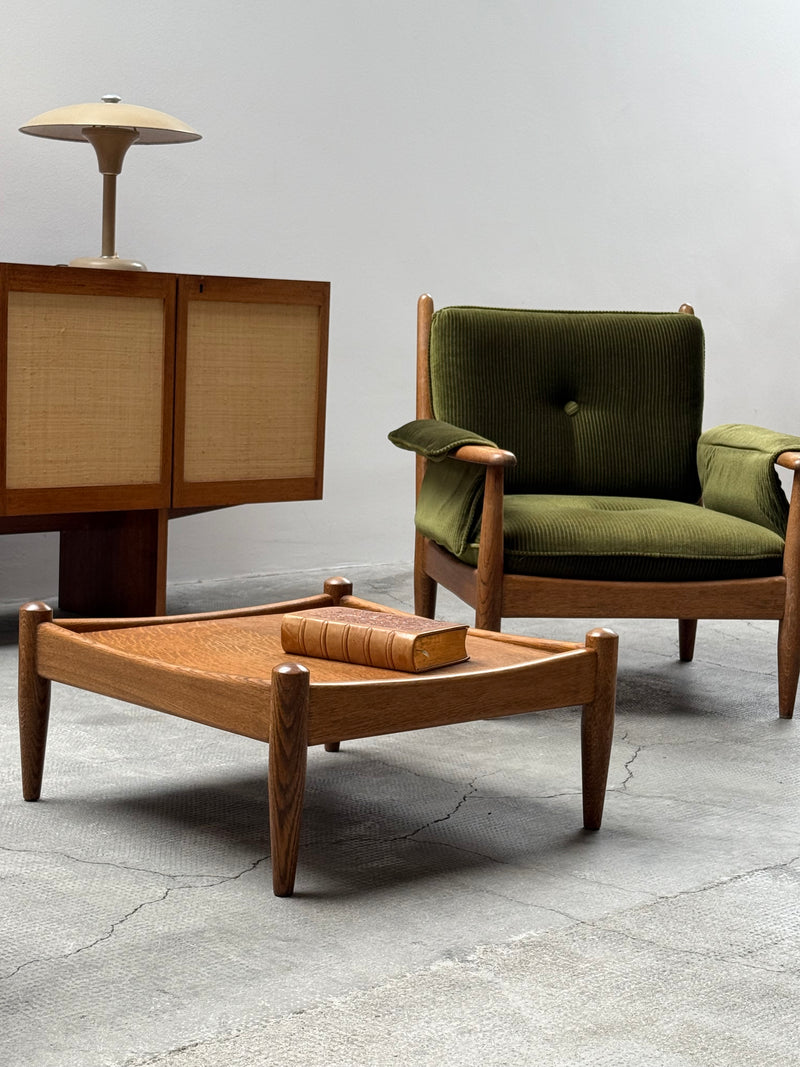 WILHELM KNOLL MODULAR ARMCHAIR COFFEE TABLE SET OAK GREEN VELVET CORDUROY, GERMANY 1960S