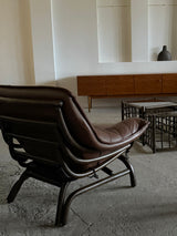 SET OF 2 BAMBOO BROWN LEATHER ARMCHAIRS & COFFEE TABLES, ITALY 1970s