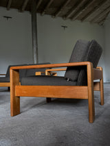CARL STRAUB ARMCHAIR & 2-SEATER SOFA SET ASH WOOD, GERMANY 1960s
