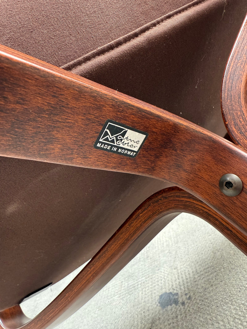 SIGURD RESSEL FOR VATNE MÖBLER „FALCON CHAIR“ CAMEL LEATHER WOOD, NORWAY 1970s