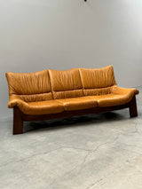 MAISON REGAIN LEATHER OAK ARMCHAIRS & SOFA, FRANCE 1970s