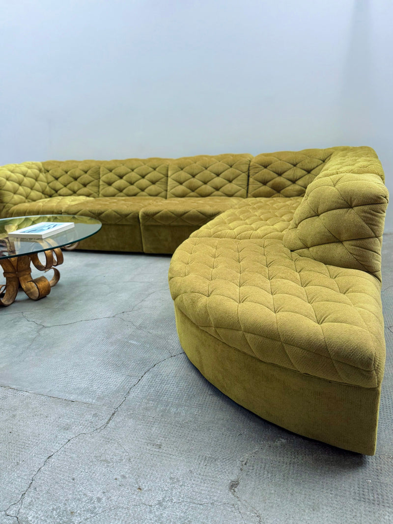 LAAUSER SECTIONAL SOFA ARMCHAIR GREEN VELVET, GERMANY 1970S