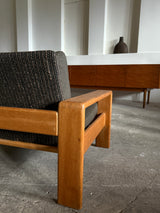 CARL STRAUB ARMCHAIR & 2-SEATER SOFA SET ASH WOOD, GERMANY 1960s