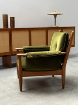 WILHELM KNOLL MODULAR ARMCHAIR COFFEE TABLE SET OAK GREEN VELVET CORDUROY, GERMANY 1960S
