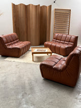 CARL STRAUB SECTIONAL MODULAR LOUNGE SEATING GROUP EASY CHAIR & SOFA LEATHER, GERMANY 1970s