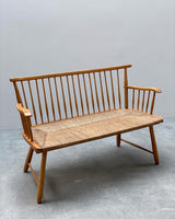 ARNO LAMBRECHT FOR WK-MÖBEL SPINDLE BENCH BEECH WOOD WOVEN RUSH, GERMANY 1950s