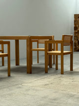 DERK JAN DE VRIES FOR MAISA DE SEVESO DINING TABLE & 4 CHAIRS SET ASH WOOD RATTAN, ITALY 1970S