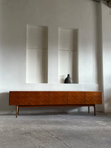 LARGE 3D ‚DIAMONDS‘ SIDEBOARD TEAK WOOD ANTHROPOSOPHIC LEGS 280cm, GERMANY 1960s