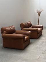 ROCHE BOBOIS ARMCHAIR & SOFA SET BUFFALO LEATHER, FRANCE 1970s