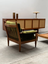 WILHELM KNOLL MODULAR ARMCHAIR COFFEE TABLE SET OAK GREEN VELVET CORDUROY, GERMANY 1960S