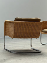 WILLIAM DUNKEL FOR TECTA „D44“ KRAGSTUHL CANTILEVER ARMCHAIRS RATTAN CHROME, GERMANY 1960s