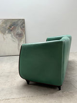 DE SEDE GREEN LEATHER ART DECO ROCKABILLY SOFA, SWITZERLAND 1970s