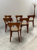 SET OF 6 NIELS KOEFOED FOR KOEFOED HORNSLET „PETER“ TEAK WOOD DINING CHAIRS, DENMARK 1950s