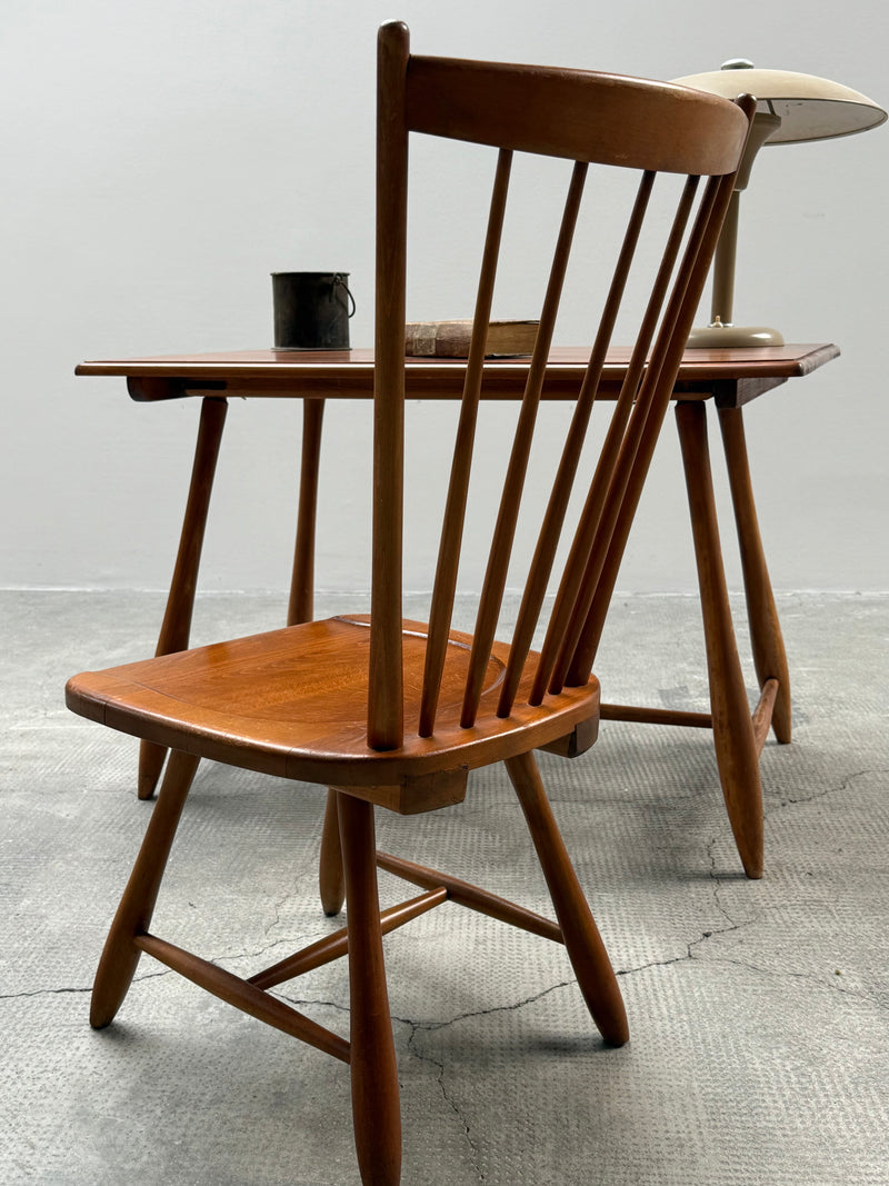 DESK IN SOLID WOOD WITH SPINDLE BACK CHAIR 1950s