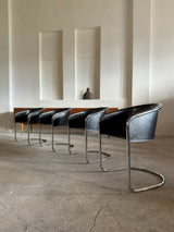 SET OF 4 ARRBEN „PAMELA“ CANTILEVER CHAIRS IN BLACK SADDLE LEATHER & TUBULAR STEEL, ITALY 1980s