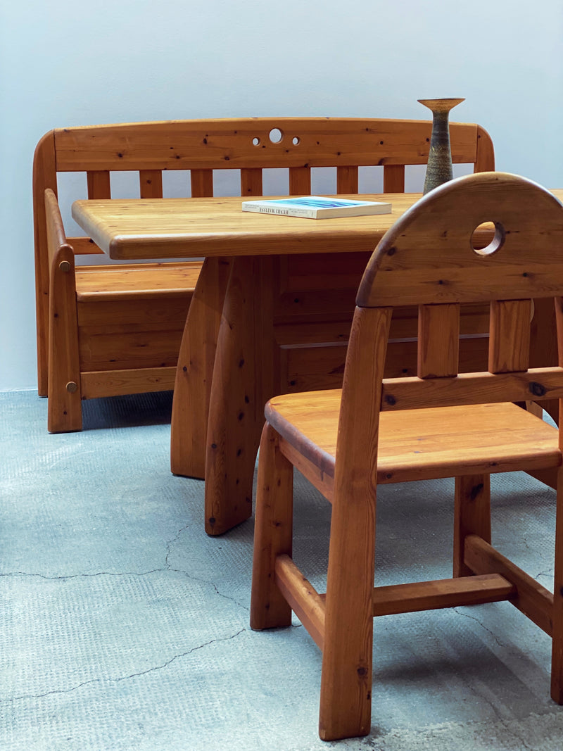 WASA DINING TABLE & 4 CHAIRS SOLID PINE BRUTALIST, GERMANY 1980S