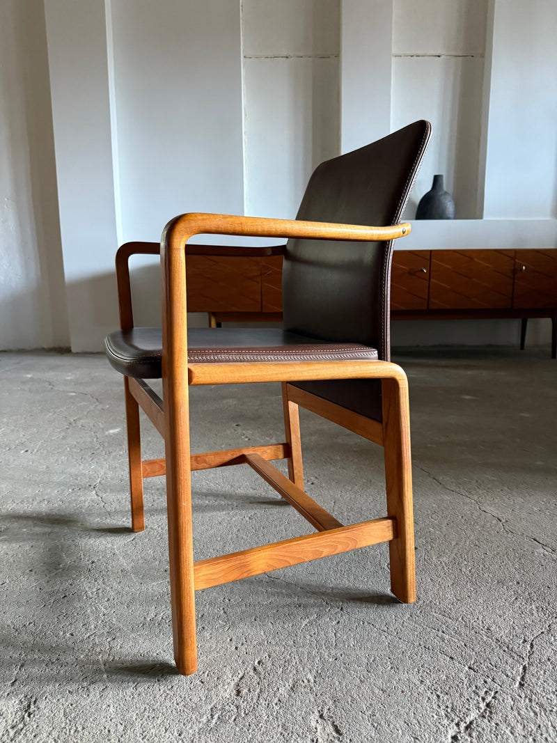 L. OLSEN & SØNS MØBELFABRIK TEAK LEATHER DINING CHAIRS, DENMARK 1960s