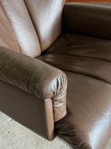 SET OF 2 GIRSBERGER EUROCHAIR ARMCHAIRS BROWN LEATHER CHROMED STEEL & COFFEE TABLE, GERMANY 1970s