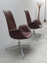 FABRICIUS & KASTHOLM FOR KNOLL ‚FK LOUNGE CHAIR 6725‘ LEATHER ALUMINIUM SWIVEL ARMCHAIR