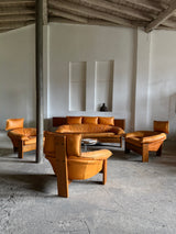 BRAZILIAN DESIGN BRUTALIST SEATING GROUP LEATHER OAK, 1970s