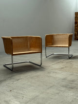 WILLIAM DUNKEL FOR TECTA „D44“ KRAGSTUHL CANTILEVER ARMCHAIRS RATTAN CHROME, GERMANY 1960s