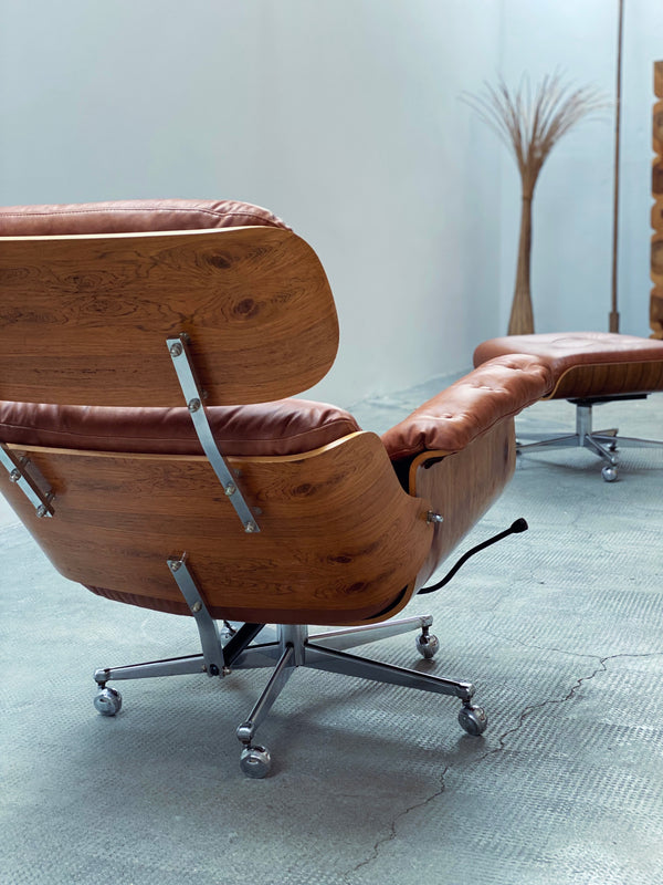 Martin Stoll für Giroflex „Lounge Chair“ mit Ottoman Cognac Leder Chrom Schweiz 1960er Jahre