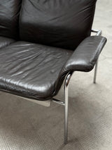 RARE TUBULAR STEEL, ALUMINIUM & BROWN LEATHER 2-SEATER SOFA, GERMANY 1960s