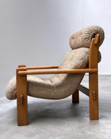 Skandinavischer 1960er Jahre Eiche Massiv Holz Bouclé Lounge Sessel