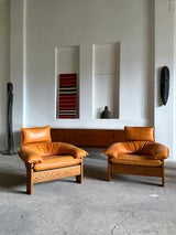 BRAZILIAN DESIGN BRUTALIST SEATING GROUP LEATHER OAK, 1970s