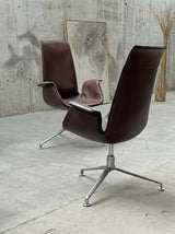 FABRICIUS & KASTHOLM FOR KNOLL FK LOUNGE CHAIR 6727-3G LEATHER ALUMINIUM SWIVEL ARMCHAIR
