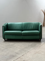 DE SEDE GREEN LEATHER ART DECO ROCKABILLY SOFA, SWITZERLAND 1970s