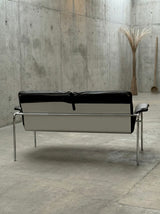 RARE TUBULAR STEEL, ALUMINIUM & BROWN LEATHER 2-SEATER SOFA, GERMANY 1960s