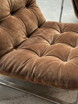 BROWN SUEDE & CANVAS LOUNGE CHAIRS IN CHROMED STEEL FRAME & COFFEE TABLE, 1960s