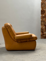 DREIPUNKT MODULAR SECTIONAL SOFA ARMCHAIRS LEATHER YELLOW, GERMANY 1970s