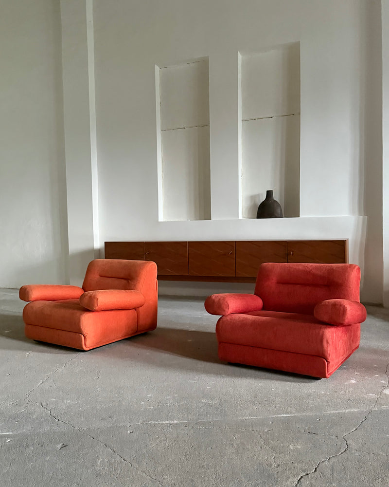 SET OF 2 JO OTTERPOHL FOR COR LOUNGE ARMCHAIRS RED & ORANGE, GERMANY 1960s