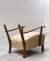 2er Set Art Deco 1950er Jahre Bouclé Nussbaum Holz Sessel Beige